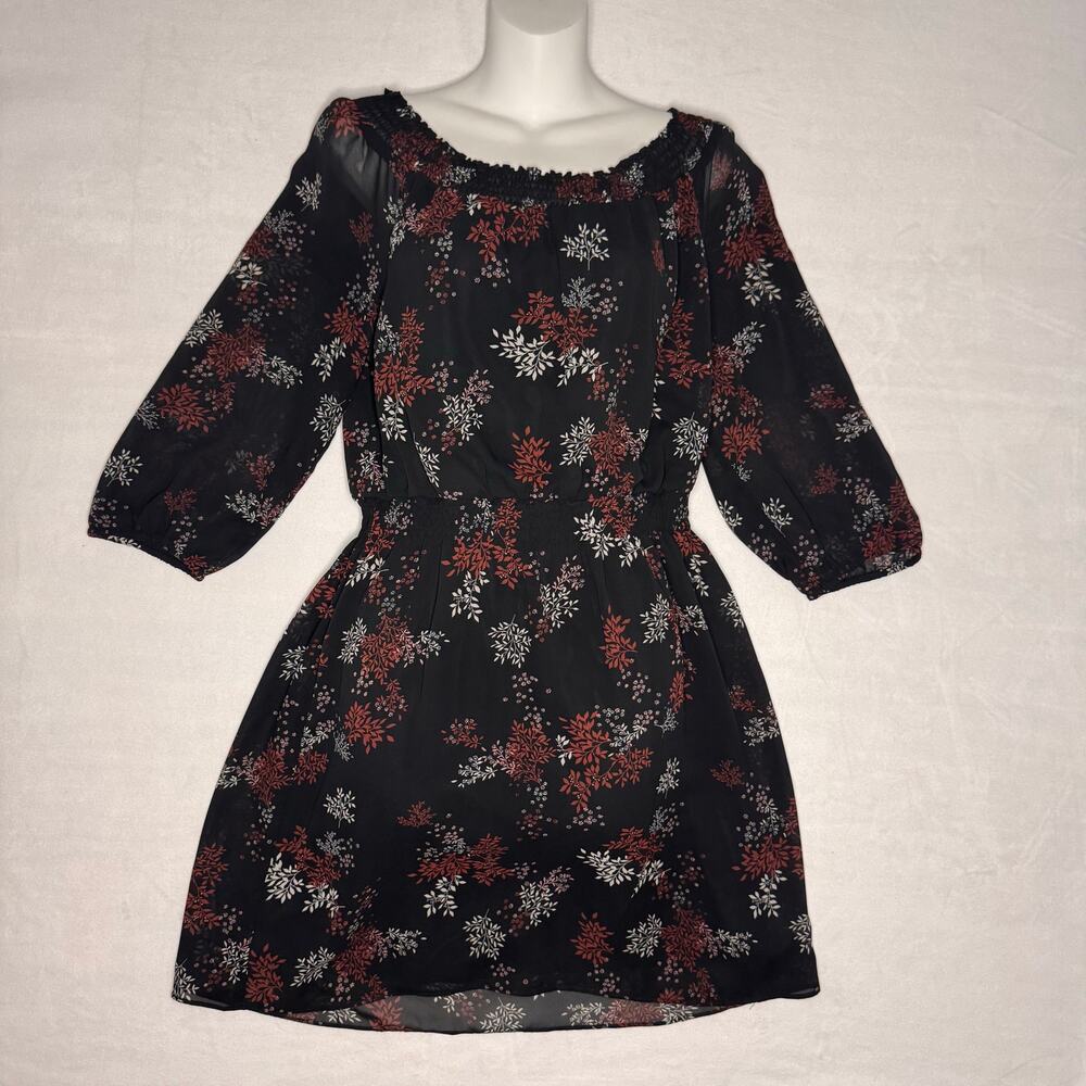Black Blouson Casual Leaf M Dress